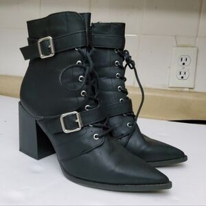 Wild Diva Black Heeled Boots with Buckles